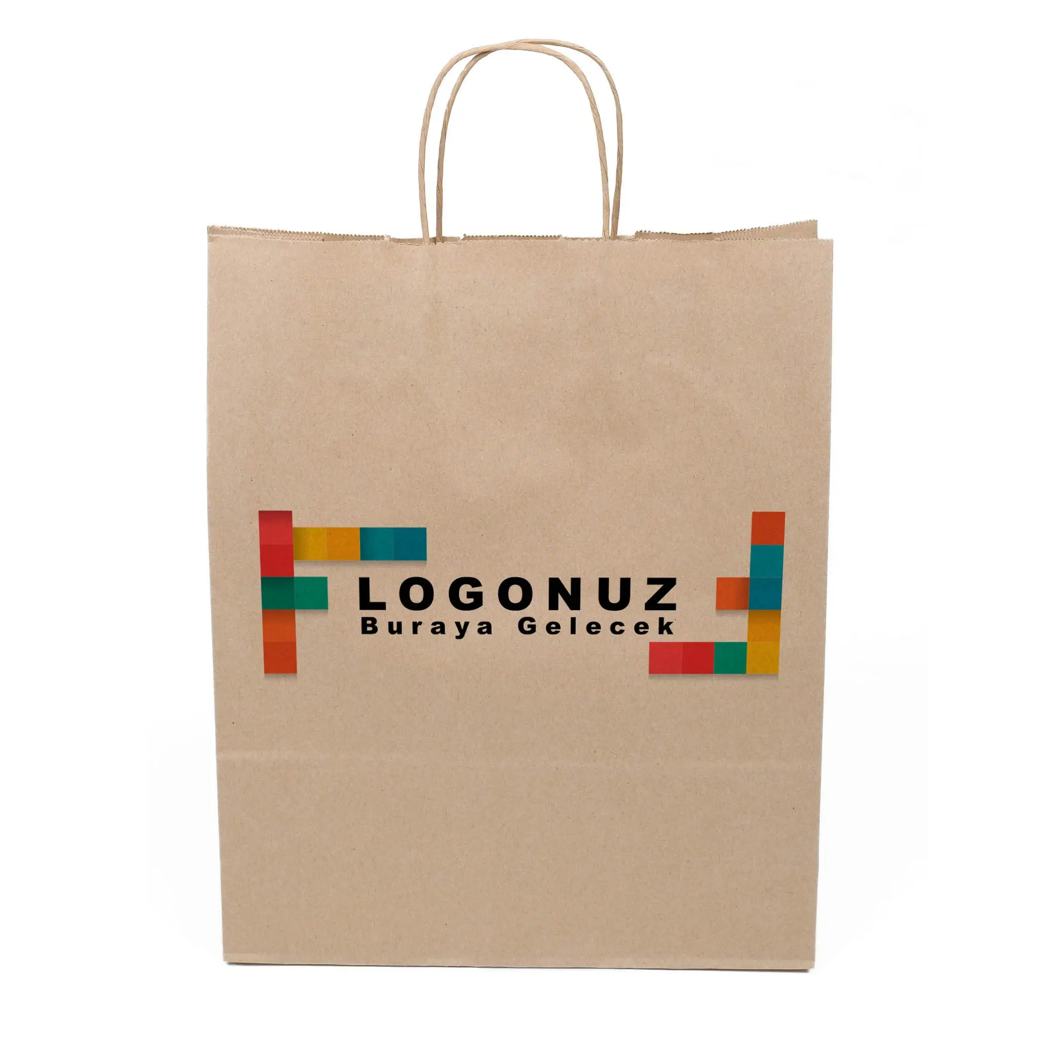 Özel Baskılı Burgu Saplı Kraft Beyaz Çanta