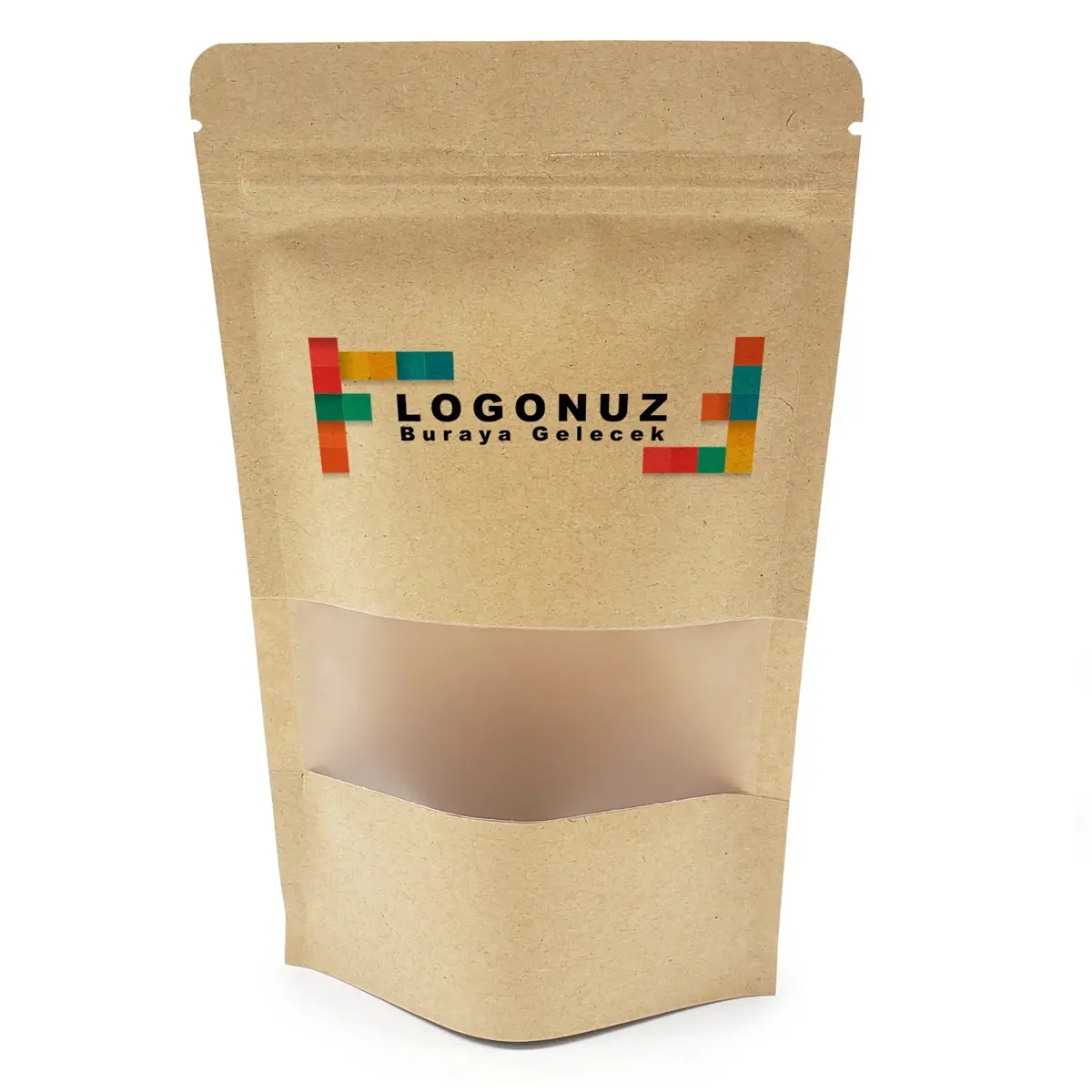 Özel Baskılı Pencereli ve Aliminyum Valfli Kraft Doypack