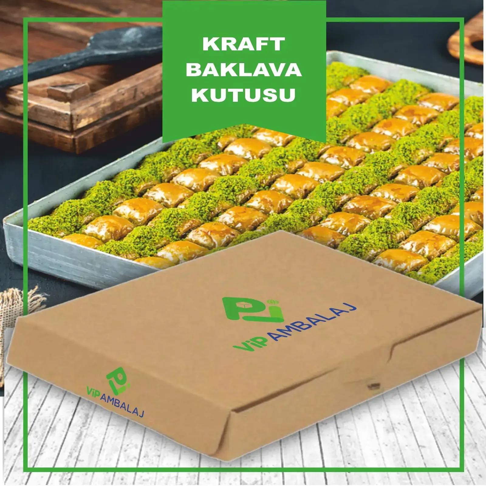 Özel Baskılı Kraft Sedefli Baklava Kutusu 250 gr