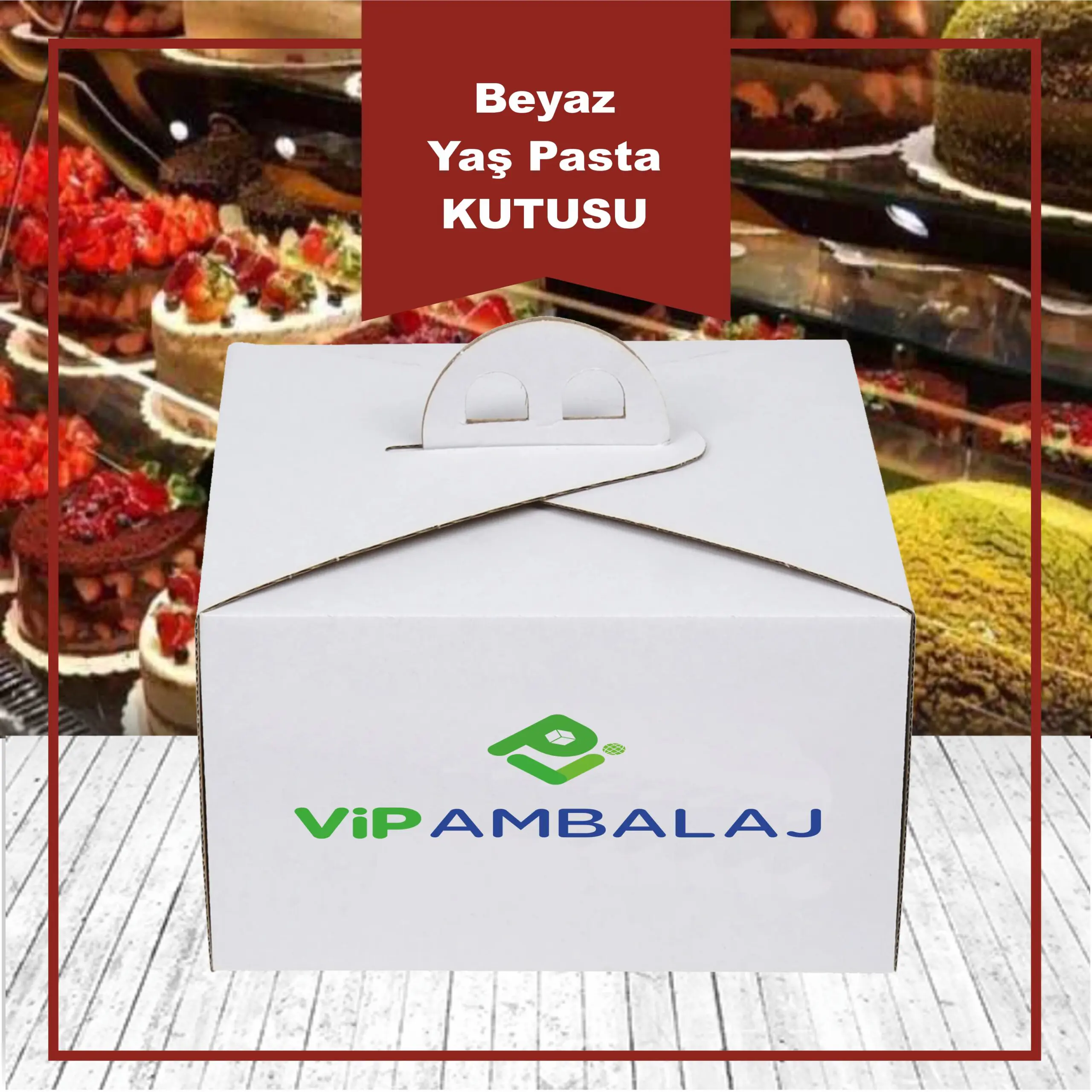 Özel Baskılı 2 No Saplı Turta Kutusu - Karton, Esmer