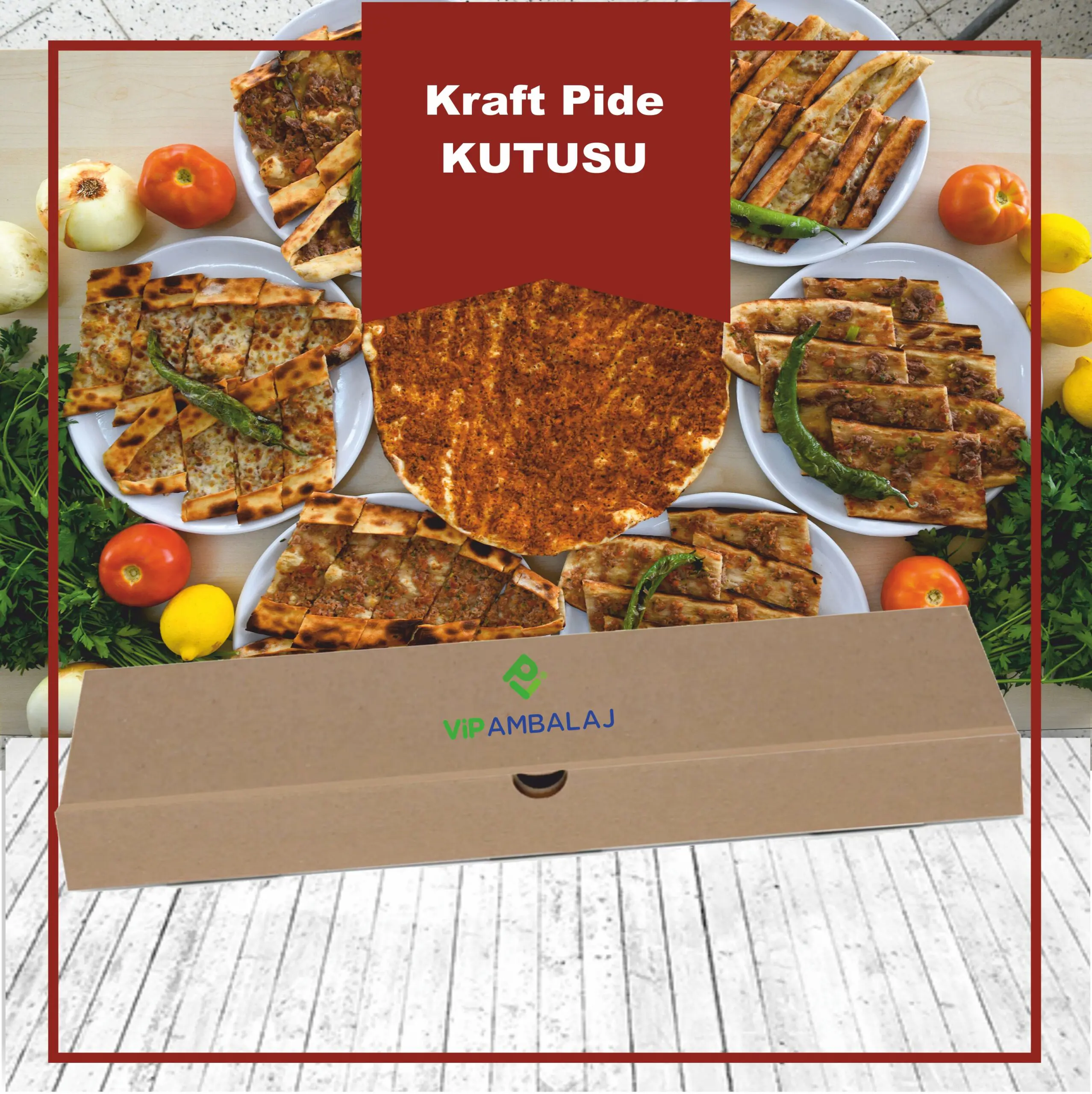 Özel Baskılı Oluklu Pide Kutusu (44x14x4.2) - Oluklu, Beyaz
