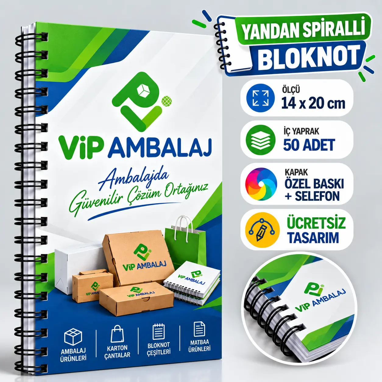 Yandan Spiralli Bloknot 14x20 Ebat 50 Yaprak