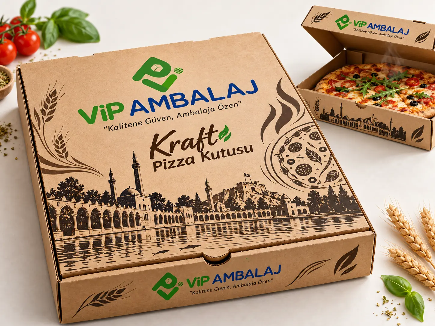 Pizza Kutusu  - 30X30X4, Esmer, Baskılı